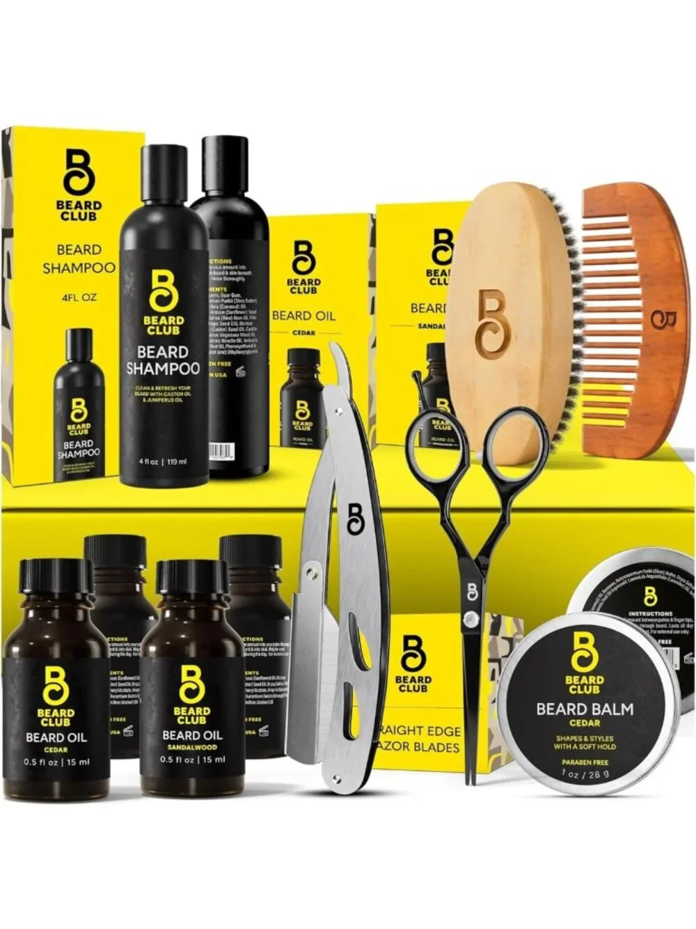 Men's Grooming Beard Care Kit - Cedar & Sandalwood Oil, Balm, Shampoo, Scissors